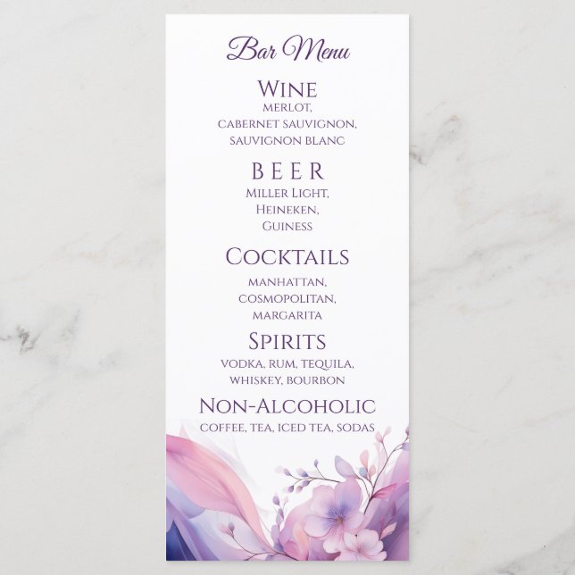 Cena boda y menú de bar - Flores de cerezo (Reverso)