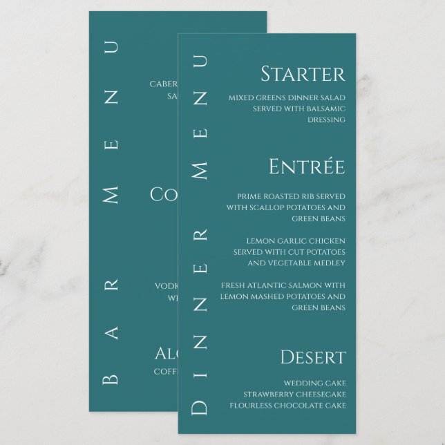 Cena boda y menú de bar-verde esmeralda- (Anverso / Reverso)