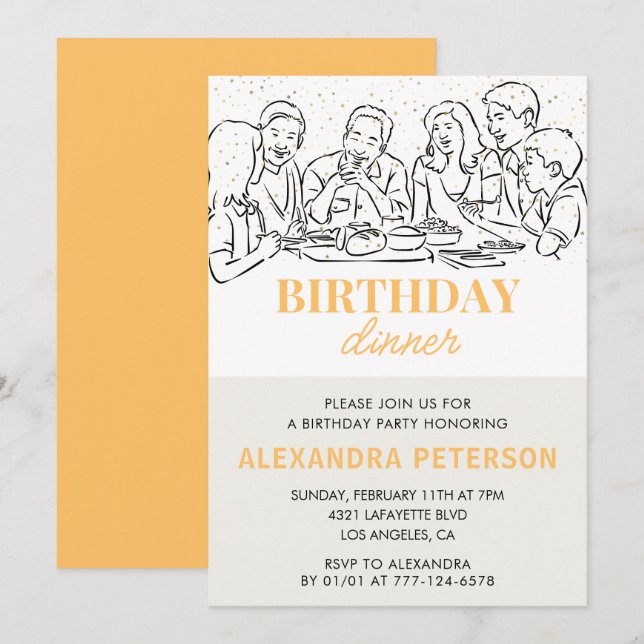 Cena de cumpleaños de oro Invitación de cumpleaños (Anverso / Reverso)