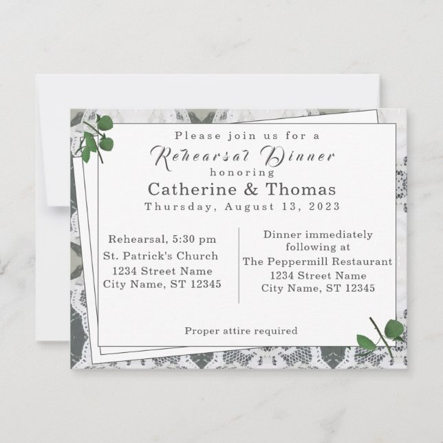 Cena de ensayo de encaje blanco y hojas de Rosa (Anverso)