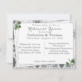 Cena de ensayo de encaje blanco y hojas de Rosa