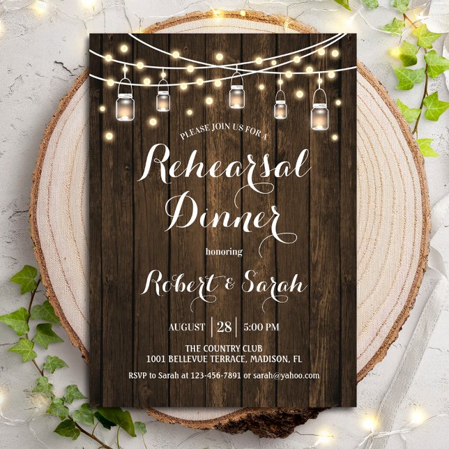 Cena de ensayo - Invitación de madera rústica (Subido por el creador)