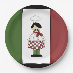 Cena de espagueti platos de papel de chef italiano