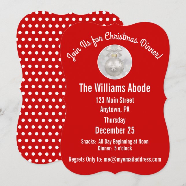 Cena de Navidad en invitación personalizada roja y (Anverso / Reverso)