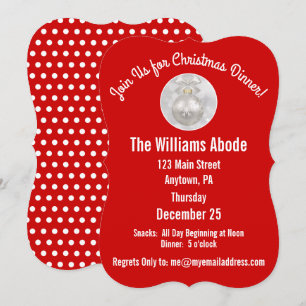 Cena de Navidad en invitación personalizada roja y