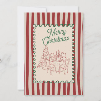 Cena de Navidad Ilustrada en Rojo y Verde