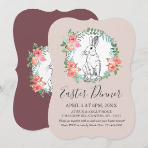 Cena de Pascua Moda Bunny Invitación Boho Floral M