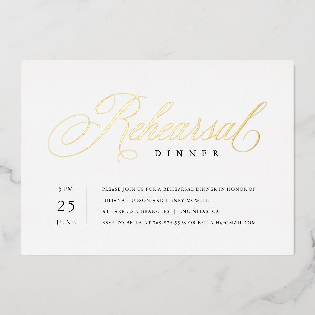 Cena de un ensayo elegante Invitación al Relieve m (Anverso)