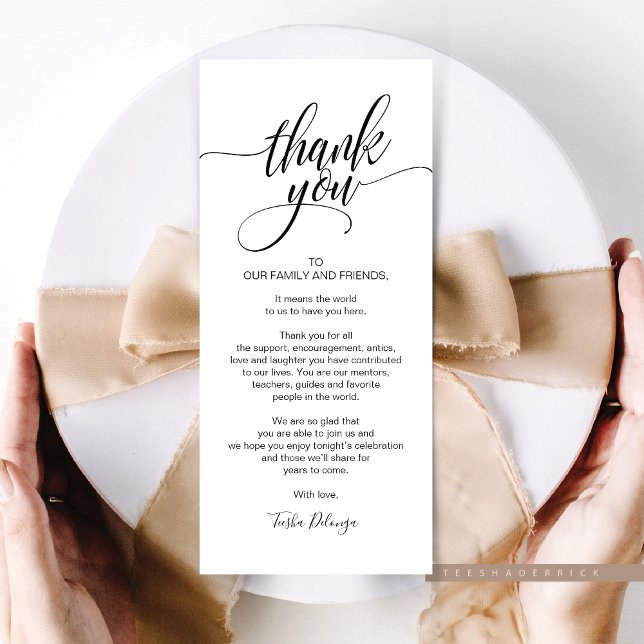 Cena ensayada Gracias por colocar tarjeta de confi (Rehearsal Dinner and Post Wedding Brunch Celebration, Place Setting Thank You Card, Plate Decoration)