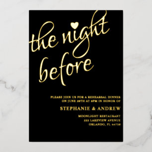 Cena ensayada Invitación a la Boda Negra y Oro