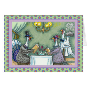 CENA FINA DE PAVO, TARJETA DE HUMOR DEL PÁJARO DEL