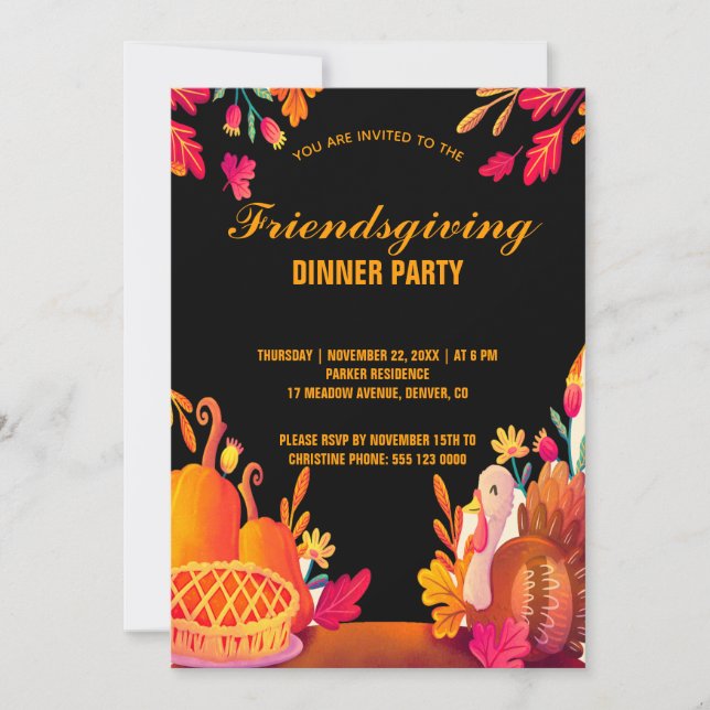 Cena moderna de Friendsgivin con invitación a la f (Anverso)