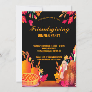Cena moderna de Friendsgivin con invitación a la f