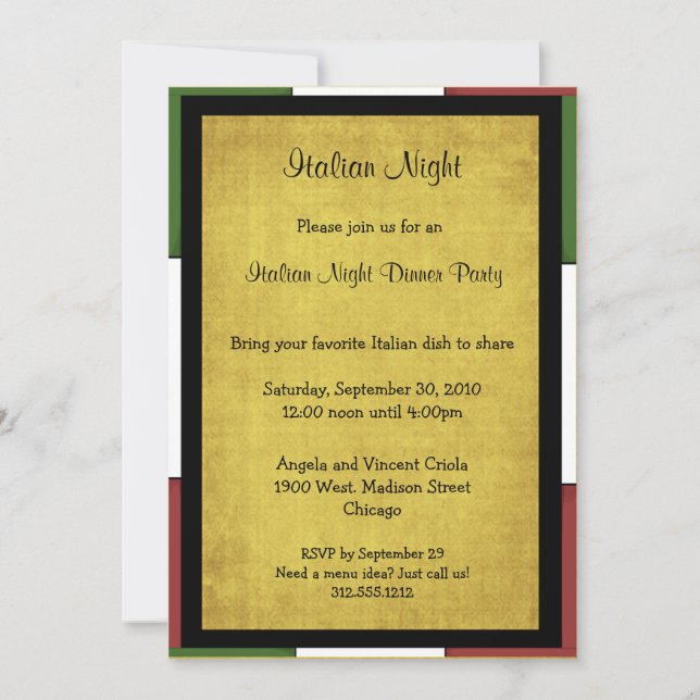 Cena nocturna italiana, tamaño de invitación 5x7 (Anverso)