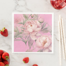 Cena Servilleta de papel con peonías rosadas