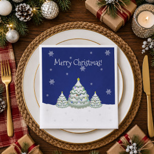 Cena Servilleta de papel de árbol de Navidad nevado azu