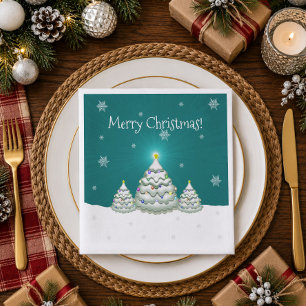 Cena Servilleta de papel de árbol de Navidad nevado azu