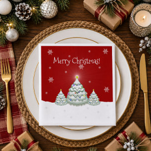 Cena Servilleta de papel de árbol de Navidad nevado roj