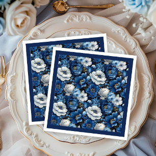 Cena Servilleta de papel de boda floral de marfil azul 