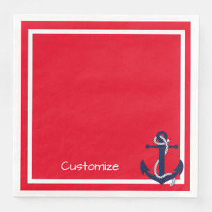 Cena Servilleta de papel de diseño náutico rojo y blanc