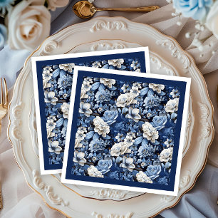 Cena Servilleta de papel de lujo floral marfil azul mar