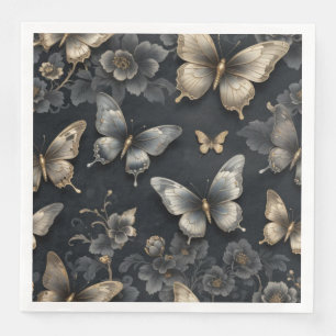 Cena Servilleta de papel de mariposa floral oscura