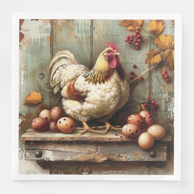 Cena Servilleta de papel Gallinero rústico (Anverso)