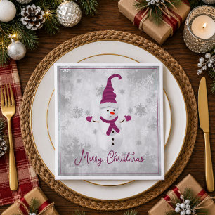 Cena Servilleta de papel Magenta Cute Snowman Holiday