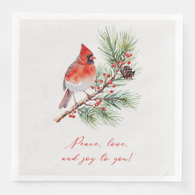 Cena Servilleta de papel Navideña Cardenal Pájaro Rojo (Anverso)