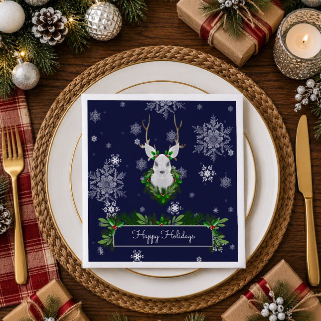 Cena Servilleta de papel Reno azul (Blue Reindeer Paper Napkins)