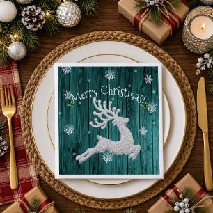 Cena Servilleta de papel Reno de Navidad rústica azul t