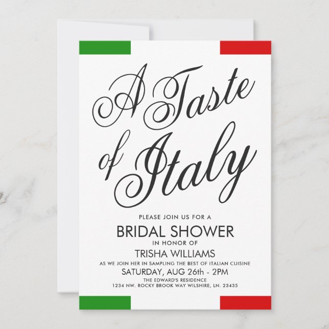 Cena temática italiana | Invitación a la ducha de  (Anverso)