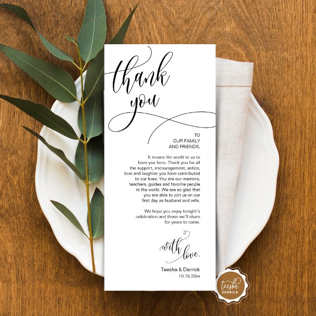 Cena Ubicación Gracias, Tarjeta De Guión Moderna (Place Setting Thank You, Modern Script Card, Wedding Dinner, Brunch, Lunch Plate Decoration)