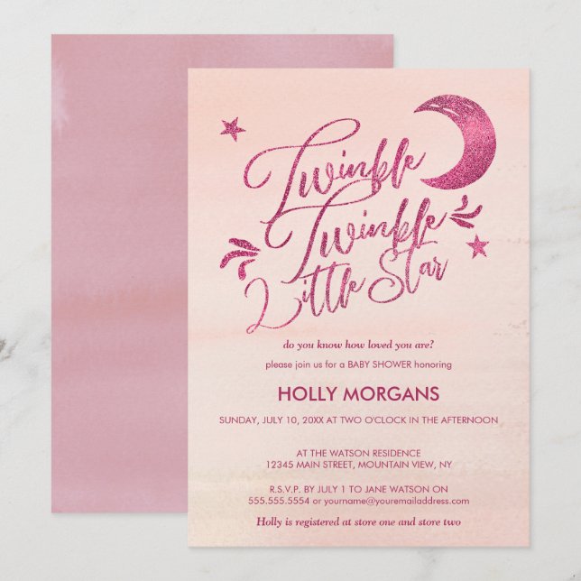 Centelleo de las invitaciones de Baby Shower poco (Anverso / Reverso)