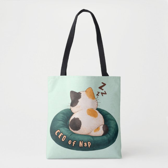 "CEO de la siesta" Bolsa de mano con gato durmiend (Anverso)