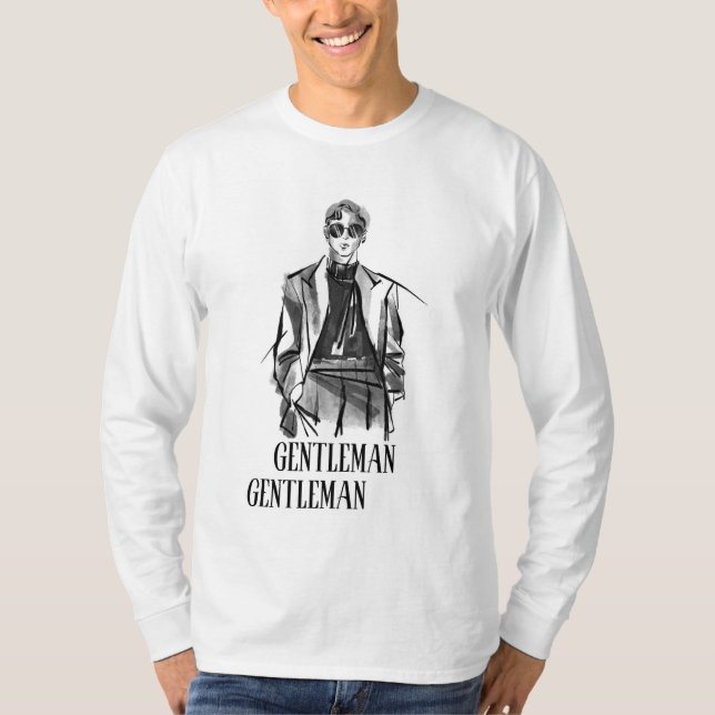 Cepillo blanco negro ilustrado Caballero camiseta (Anverso)