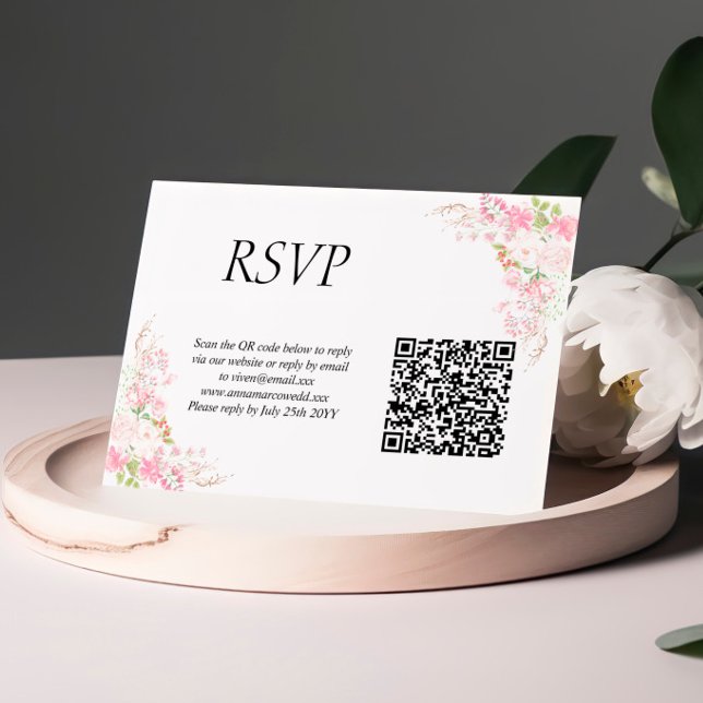 Cepillo rosado Código QR Boda Tarjeta RSVP (Subido por el creador)