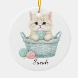 Cerámica Adorable Adorno de Gatito de Lana 