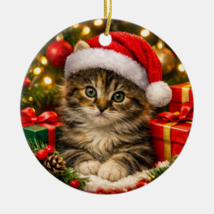 Cerámica Adorable Adorno de Navidad de Gatito Esponjoso