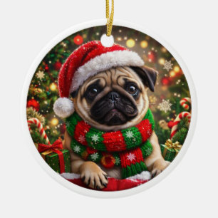 Cerámica Adorable Adorno de Navidad de Pug