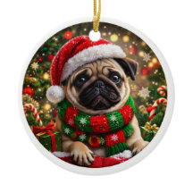 Adorable Adorno de Navidad de Pug