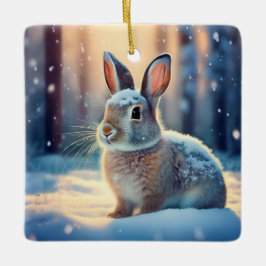 Cerámica Adorable conejo en bosque cubierto de nieve adorno