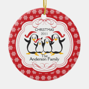 Cerámica Adorable Familia de Pingüinos de 4 Adorno de Navid
