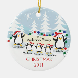 Cerámica Adorable Familia de Pingüinos de 5 Adorno de Navid