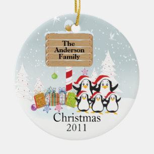 Cerámica Adorable Familia de Pingüinos de 5 Adorno de Navid