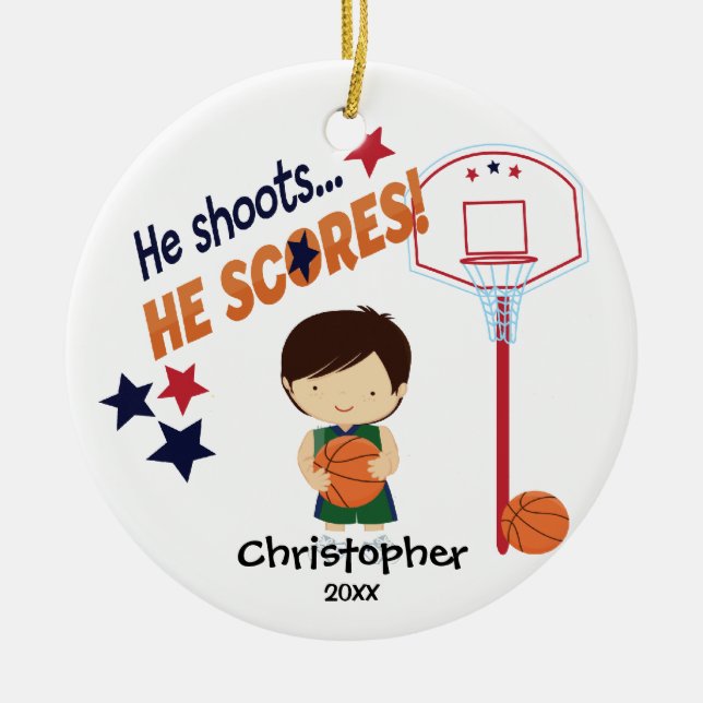 Cerámica Adorable Jugador de Baloncesto Adorno de Navidad (Frente)