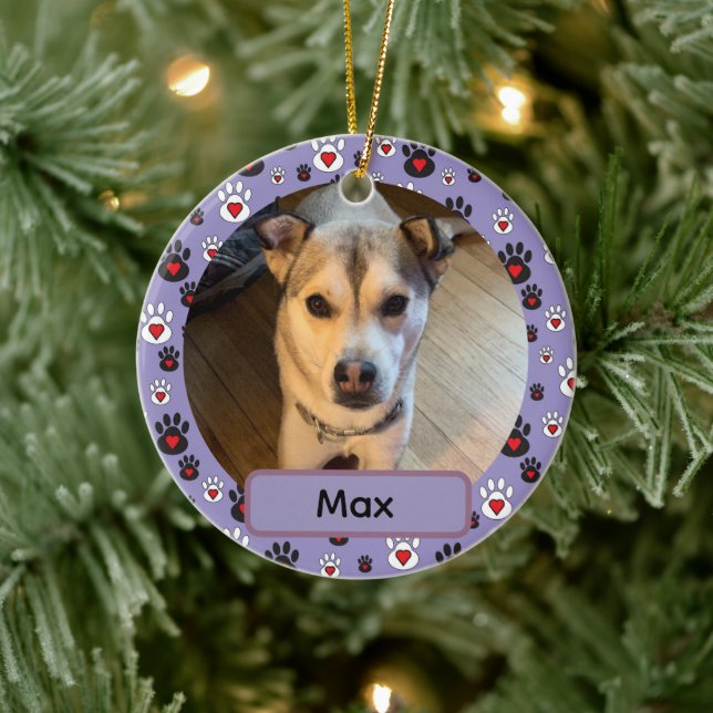 Cerámica Adorno azul Nombre corazones rojos Huella de pata  (Árbol)