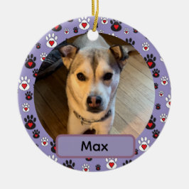 Cerámica Adorno azul Nombre corazones rojos Huella de pata 