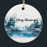 Cerámica Adorno caprichoso de invierno mágico<br><div class="desc">Adéntrate en un paisaje invernal sereno con nuestro adorno "Mundo de Ensueño Invernal Caprichoso". Deja que la magia de la temporada te envuelva mientras contemplas un tranquilo pueblo nevado,  ubicado entre árboles escarchados y aguas brillantes.</div>