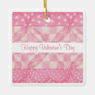 CERÁMICA ADORNO CERÁMICO CUADRADO DE COLCHA DE CORAZÓN ROSA